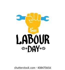 1 may - labour day. vector happy labour day poster or banner with clenched fist