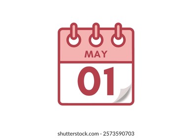 1 May month single day vector, illustration, calendar with maroon, rose and white color background calendar May 1