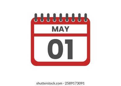 1 May month single day vector, illustration, calendar with red, black and white color background calendar May 1