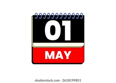 1 may month single day vector, illustration, calendar with red, black, yellow and white color background calendar icon of may 1