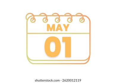 Vector de un solo día del mes de mayo, ilustración, calendario con el icono del calendario del fondo del color naranja, amarillo, marrón y blanco del 1 de mayo