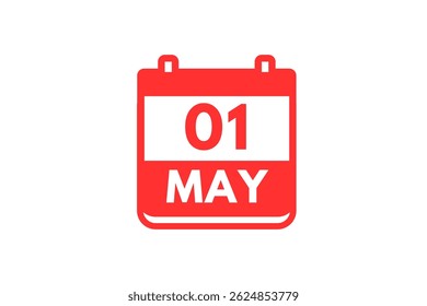 1 maio mês vetor dia único, ilustração, calendário com vermelho e branco ícone de calendário de fundo de maio 1