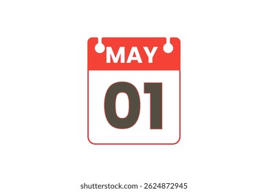 1 may month single day vector, illustration, calendar with red, black and white color background calendar icon of may 1
