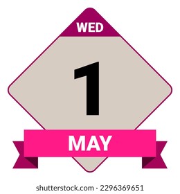 1 May, Wednesday. Date template. Useful design for calendar or event promotion. Vector illustration EPS 10 File. Isolated on white background. 