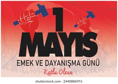 1 Mayis Emek ve Dayanisma Gunu oder Grußkarte zum Internationalen Arbeitstag mit vielfältigen Arbeitskräften.