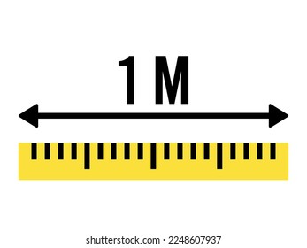 1 meter ruler icon. Vector measure scale, size and length isolated on white background