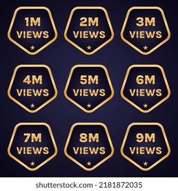 1 million to 9 million plus views celebration background design set vector, 1m plus views thank you