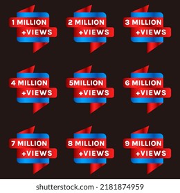 1 million to 9 million plus views celebration background design set vector, 1m plus views thank you