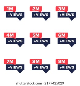 1 million  to 9 million views celebration thumbnail design vector, 1m plus views thank you