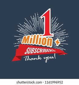 1 Million followers or subscribers achivement symbol design with ribbon and star for social media. Vector illustration.