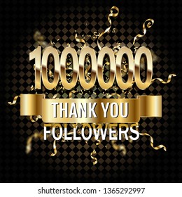 1 million followers thank you gold paper cut number illustration. Special user goal celebration for 1000000 social media friends, fans or subscribers. EPS10 vector.