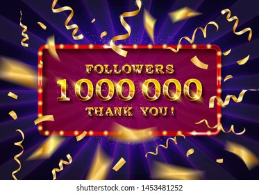 1 million followers thank you gold illustration. Vector