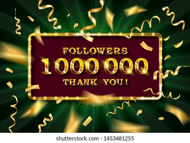 1 million followers thank you gold illustration. Vector