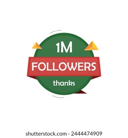 1 Million followers thank you label badge vector editing. 1k followers label isolated on white background. Editable EPS file in green and red colors theme.