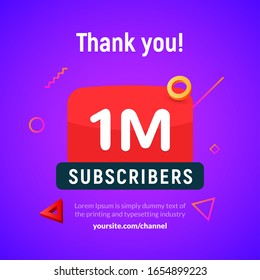 1 million followers vector post 1m celebration. One million subscribers followers thank you congratulation.