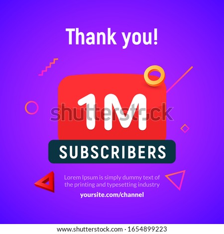 1 million followers vector post 1m celebration. One million subscribers followers thank you congratulation.