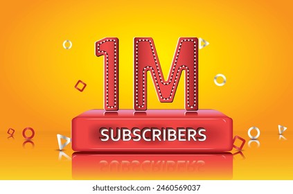 1 Million social Media subscribers or followers celebration. 3d Vector or illustration social media congratulation card