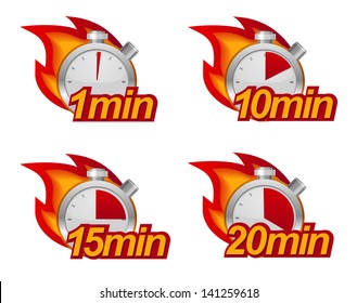 1 minute, 10 minutes, 15 and 20 minutes timers with fire on background