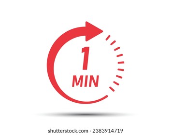 1 minute on stopwatch icon in flat style. Clock face timer vector illustration on isolated background. Countdown sign business concept.