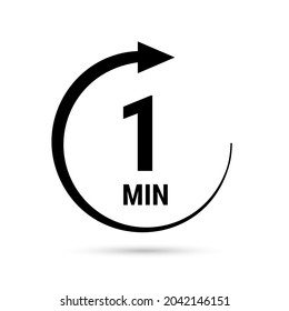 1 minute vector icon, stopwatch symbol, countdown. Isolated illustration with timer. 