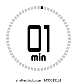 The 1 minutes countdown timer or digital counter timer clock vector icon. Stopwatch vector icon, digital timer.   For smartphone UI or UX countdown timer design.