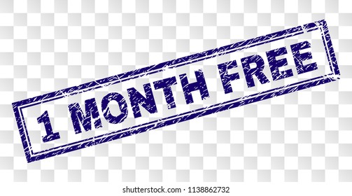 1 MONTH FREE stamp seal print with rubber print style and double framed rectangle shape. Stamp is placed on a transparent background.