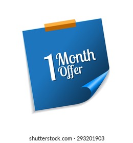 1 Month Offer Blue Sticky Notes Vector Icon Design