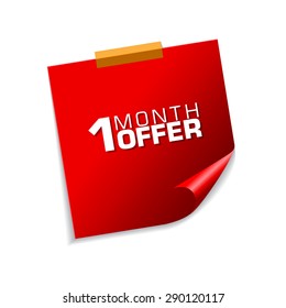 1 Month Offer Red Sticky Notes Vector Icon Design
