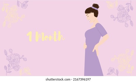 1 month of pregnancy. Portrait of young happy woman waiting for her child born, vector illustration. Pregnant woman expecting to be a mother