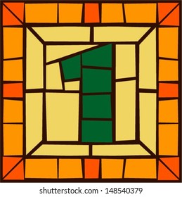 1 - Mosaic numbers, stained glass windows with frame or tile design, vector illustration