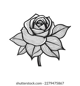 1 Nice Roses Vector artwork coloring page, coloring book, leaves, black outline hand drawn sketch. Vector element for natural, wedding design, plant, botanical illustration, coloring book, line art.