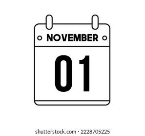 1 november calendar icon. Black and white vector for the days of the month of November