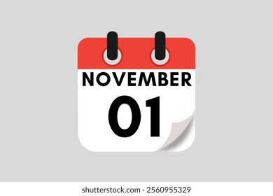 1 November calendar icon text page monthly web design on red, white, black and ash background vector, icon, or illustration with the month of November 1