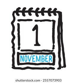 1 November date calendar - A simple yet elegant line art illustration of a date calendar captures the essence of organization and timekeeping. The clean lines and minimalistic design 