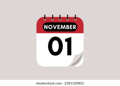 1 November month single day vector, illustration, calendar with rose red, black and off-white color background calendar November 1