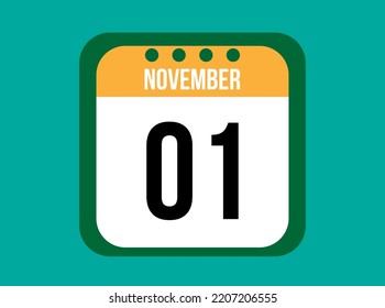1. November orangefarbener Kalendervektor. Novemberdatum mit Quadrat auf hellem Hintergrund.