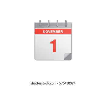 1 November red calendar vector illustration on white background
