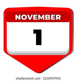 1 November Vector Icon Calendar Day. 1 Date Of November. First Day Of November. 1st Date Number. 1 Day Calendar. One Date. All Saints, World Vegan. Vector Illustration