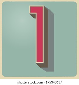1 number of 3d vector illustrated relief retro font with shadow