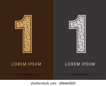1 Number, Abstract Font, Text, Typography, concept  luxury gold and silver pattern, graphic vector