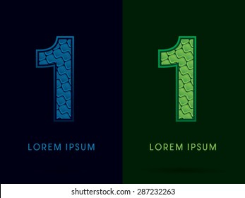 1 Number, Abstract Font, Text, Typography, concept luxury natural blue and green, pattern, graphic vector