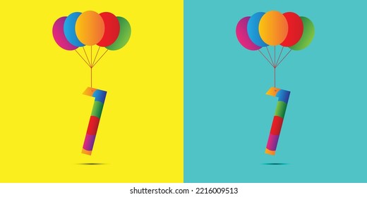 1 number birthday letter logo design with balloons for wish a birthday girl or boy