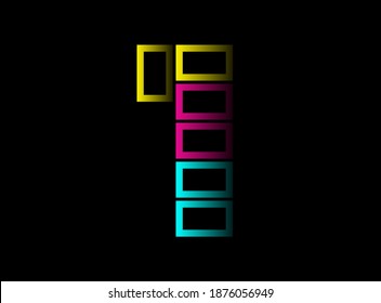 1 logotipo de diseño vectorial de color cmyk de número. Color dinámico de color azul, rosa, amarillo sobre fondo negro. Para medios sociales, elementos de diseño, afiches creativos, plantillas web y más