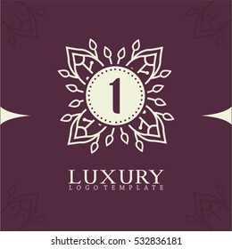 1 number elegant floral logo design. Creative luxury brand, real estate, crest logo,crests,crown,royal, fashion,hotel logo,boutique brand,vector logo template