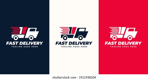1  number express delivery  Logo designs Template. Illustration vector graphic of  number and fast truck  logo design concept. Perfect for Delivery service, Delivery express logo design