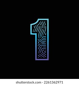1 Number Fingerprint Logo Design Template Inspiration, Vector Illustration.