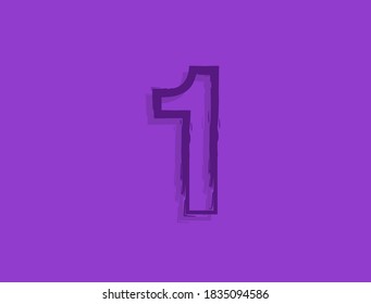 1 number font, hand drawn brush stroke. Modern, elegant calligraphic design. For design element, logo, creative poster etc. Vector illustration 