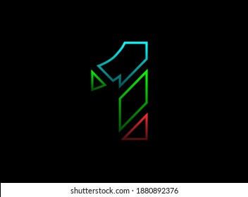 1 fuente de número, logotipo de diseño vectorial. Dinámico, rgb de dos colores, rojo, verde, azul sobre fondo negro. Ilustración Eps10