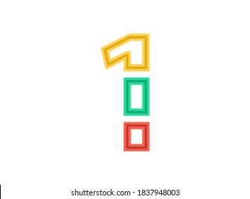 1 number logo, vector outline stroke font. Slice, cut design with red, green, yellow colors. For design element, creative poster, brand label, web template and more 