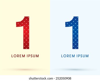 1 ,Number ,Luxury font, designed using red and blue line geometric shape, idea from wicker, basket,woven, ribbons, jewelry, diamond,rope, logo, symbol, icon, graphic, vector.